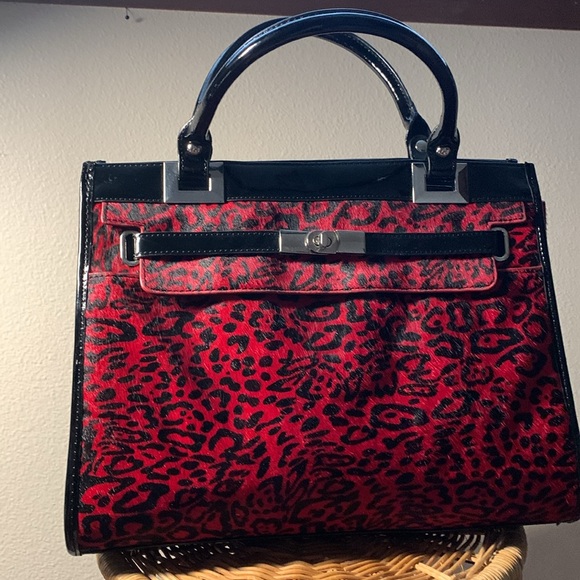 White House Black Market pony hair, red and black “animal print”, - Picture 2 of 8
